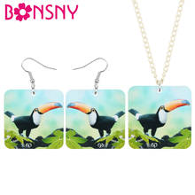 Bonsny Acrylic Square Cute Toucans Bird Jewelry Sets Tropic Animal Earrings Necklace For Women Teen Girl Gift Charm Decorations 2024 - buy cheap