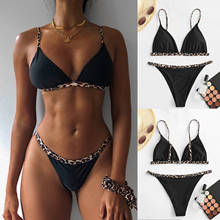 Bikini con estampado de leopardo para mujer, traje de baño de dos piezas con estampado de leopardo, corte alto, cintura alta, cuello Halter 2024 - compra barato