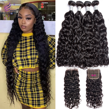 Modern Show Water Wave Bundles with Closure 3/4 Bundles with 4x4 Lace Closure Remy Brazilian Human Hair Bundle with Closure 2024 - buy cheap