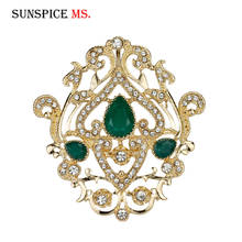 SUNSPICEMS Arabic Gold Color Crystal Brooch Turkish Design Ethnic Wedding Jewelry Kaftan Hijab Brooch Pin Back Buckle For Chain 2024 - buy cheap