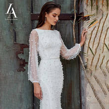 Винтажное свадебное платье с жемчугом 2021 элегантное платье с длинным рукавом Русалка свадебное платье в стиле принцессы с длинным шлейфом LelaAcra LD11 Vestido De Novia 2024 - купить недорого