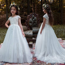 Elegant White Flower Girl Dresses Hand Made Cute First Communion Dresses for girl with flowers Beaded Wedding Girls Pageant Gown 2024 - buy cheap