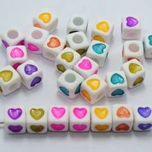 250 Color in white Love Heart Acrylic Cube Pony Beads 7X7mm 2024 - buy cheap