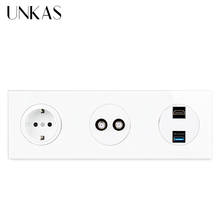 UNKAS EU Wall Power Socket + Female Dual Satellite Cable TV Connector Jack + HDMI-Compatible 2.0 USB 3.0 Port Glass Panel Outlet 2024 - buy cheap