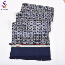 BYSIFA-bufanda de seda de color azul marino para hombre, bufandas largas estampadas de marca a la moda, 100% de seda pura, para invierno 2024 - compra barato