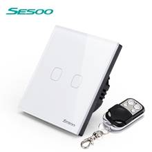 SESOO EU Standard Remote Control Switches, 2 Gang 1 Way,Crystal Glass Panel,RF433 50/60HZ,Wall Touch Switch+LED Indicator 2024 - buy cheap