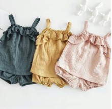 Infant Kids Baby Girls Summer Ruffle Cotton Solid Color Tops Shorts Pants Outfits Sunsuit Casual Girl Clothes Set 0-3T 2024 - buy cheap