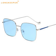 Vintage Square Sunglasses Women Brand Designer Metal Oversized Blue Sun Glasses Men Fashion Ocean Lens Eyewear Gafas de sol 2024 - buy cheap