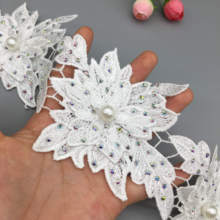 5pcs Pearl 3D Flower Leaf Handmade Rhinestones Applique Embroidered Lace Trim Ribbon Fabric Sewing Craft DIY For Costume Dress 2024 - buy cheap