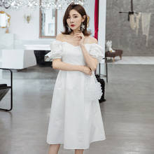 YIGELILA Women Summer White Elegant Dress Slash-neck Puff-sleeves Mid-calf Solid Empire Slim Party Dress 65072 2024 - buy cheap