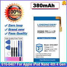 LOSONCOER 380 мАч 616-0407 новейшее производство батареи для Apple iPod Nano 4 поколения батареи бесплатные инструменты подставка держатель наклейки 2024 - купить недорого
