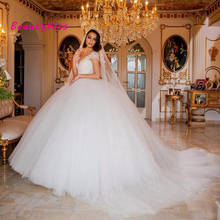 Vestido de novia de princesa, vestido de novia con mangas de casquillo redondo, Apliques de encaje con cuentas de perlas de Arabia Saudita, vestidos de novia blancos, 2021 2024 - compra barato