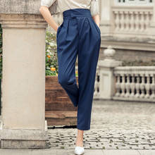 New Arrivals Korean Fashion Harem Pants 2021 Summer Pleated High Waist Loose Office Lady Ankle-Length Women's Pants Blue Bottoms 2024 - buy cheap