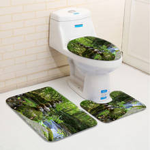 3pcs/Set Natural Scenery Bathroom Mat Forest River Green Plant Big Tree Stone Landscape Bathtub Toilet Carpet Non-Slip Rugs 2024 - buy cheap