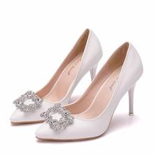9cm fashion pointed big size single shoes square buckle rhinestone shallow mouth wedding dinner shoes female fine with high heel 2024 - buy cheap