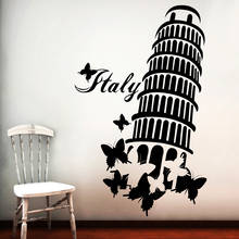 Wjty itália, torre inclinada, adesivo de parede para sala de estar, quarto, decoração criativa de casa, arte de borboleta de vinil, decalques de mural de parede 2024 - compre barato