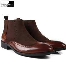 Botas Chelsea de ante genuino italiano para hombre, botines Retro sin cordones, zapatos Brogue de negocios, calzado Punk, Invierno 2024 - compra barato