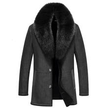 Jaqueta de couro dos homens ovelhas shearling casacos de pele real gola de pele de raposa casaco de lã jaqueta de inverno 37-1879 yy507 2024 - compre barato