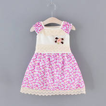Lace Ruffle Dress Kid Clothes Girls Summer Dress Flower Print Princess Dresses Brooch Outfits Baby Girl Clothes Vestidos Платье 2024 - buy cheap