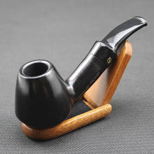 Conjunto de Pipa de tabaco de madera de ébano, Pipa de madera Natural redondo negro, bolsa, soporte, filtros de tubería de 9mm, 411 2024 - compra barato