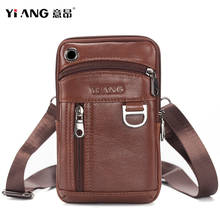 Yiang marca masculina cinto de couro saco do telefone celular bolsa masculino fanny packs cintura cinto sacos mini bolsa de ombro à prova dwaterproof água saco preto bum 2024 - compre barato