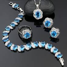 925 Silver Bridal Jewelry Sets Sky Blue Cubic Zirconia White Crystal Jewelry For Women Earrings/Pendant/Ring/Bracelet/Necklace 2024 - buy cheap