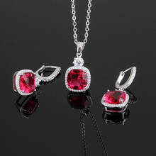 11.11 Fashion Red Square Designer Necklace and Earrings Jewelry Set For women Wedding Party Accessories New CZ stone Bijoux Gift 2024 - купить недорого