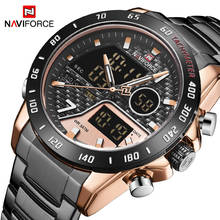Naviforce 9171 relógio masculino esportivo, relógio de pulso fashion digital de quartzo em aço com display duplo para homens 2024 - compre barato