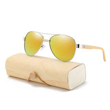 Óculos de sol de bambu para homens e mulheres, óculos piloto de madeira e metal, designer de marca, espelhado, com estojo, retrô de sol 2024 - compre barato
