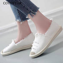 COVOYYAR 2021 Spring New Women White Canvas Shoes Breathable Loafers Woman Flats Cut Out Slip On Casual Shoes Flax WFS456 2024 - compre barato