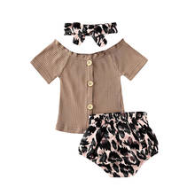 Criança criança criança roupas da menina do bebê topos camiseta + leopard shorts calças 3 pçs conjunto de roupas 2024 - compre barato