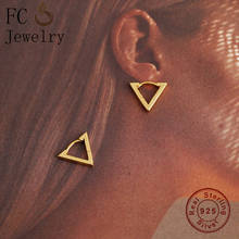 Fc jewelry brinco 925 de prata, simples, pequena, dourada, triângulo, geométrico, de argola, para mulheres e meninas, acessórios de orelha, festa, moda 2020 2024 - compre barato