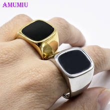 AMUMIU Square Rings Big Width Rings Fashion Titanium Steel Man Finger Black Men Couple Jewelry R046 2024 - buy cheap