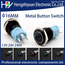 Hzy-botão interruptor de metal, à prova d'água, 12v, 24v, 220v e 16mm 2024 - compre barato