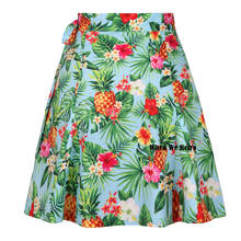 Pineapples Palm Leaves and Flowers Printed Summer Floral Skirt SS0015 Women Sexy Travel Beach Blue Wrap Skirt Jupe 2024 - buy cheap