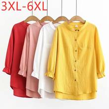 Camisa feminina plus size, blusa de manga comprida folgada com bolso amarelo de algodão 3xl 4xl 5xl 6xl outono inverno 2024 - compre barato