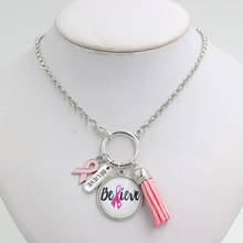 10PCS Breast Cancer Awareness Jewelry Believe Pink Ribbon Charms Breast Cancer Necklace for Breast Cancer Awareness Gift 2024 - buy cheap