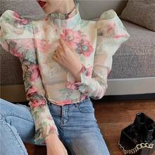 Blusa de manga larga con cuello alto para mujer, camisa fruncida con volantes, ropa de moda, novedad, Primavera, 2020 2024 - compra barato