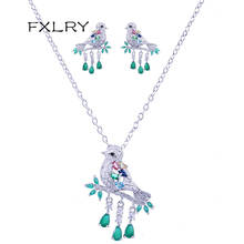 FXLRY New Design Water Drop Green CZ Crystal Necklace And Earrings Fashion Animal Bird Jewelry Set for Women Gift 2024 - buy cheap