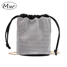 Crystal Bucket Bag Women Crossbody Bag PU Leather Ladies Handbag Silver Black Fashion Party Female Shoulder Bag Bolsa MW061 2024 - buy cheap