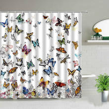 Cortinas de ducha de mariposas de colores para niñas, impermeable con estampado Animal visillo de baño, decoración de bañera con gancho 2024 - compra barato