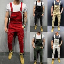 Цвет: черный, белый, зеленый, красный, хаки, новинка 2020, джинсовый нагрудник, корейский стиль, тонкие мужские брюки, мужские брюки, размер S-XXXL 2024 - купить недорого