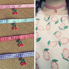 Korea Sweet Cherry Pendant Necklace Female Simple Plaid Fabric Fruit Cotton Girl Chokers Accessories Jewelry 2024 - buy cheap