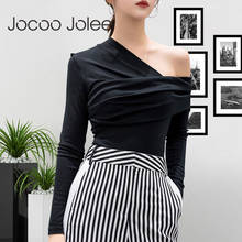 Jocoo jolee blusa feminina elegante, sexy, um ombro, manga longa, casual, blusa harajuku, camiseta feminina, moda 2020 2024 - compre barato