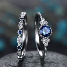 Fashion Jewelry Blue / Green Color Engagement And Wedding Rings Set For Women Ladies Jewelry Gifts Vintage Hollow-out Tone Rings 2024 - buy cheap