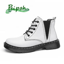 PEIPAH-Botas Chelsea con plataforma para mujer, zapatos sólidos de cuero de vaca, botines lisos atados en cruz, a la moda, Invierno 2024 - compra barato