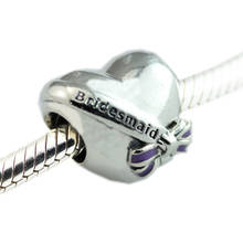 Purple Bow Bridesmaids Heart Beads for Charms Bracelets Women Sterling Silver 925 Jewelry DIY Charm Beads for Jewelry Making 2024 - buy cheap