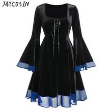 Jaycosin bonito vestidos de natal 2019 feminino plus size halloween rendas até veludo retalhos manga longa mini vestido jurk 2024 - compre barato