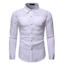 Camisa de esmoquin para hombre, camisa blanca con cuello vuelto, ajustada, de manga larga, Formal, de negocios, para novio y boda 2024 - compra barato