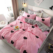 Ropa de cama de estilo coreano para niñas y mujeres, cubrecamas planos de tamaño King y Queen, doble rosa, amor, ropa de cama de boda 2024 - compra barato